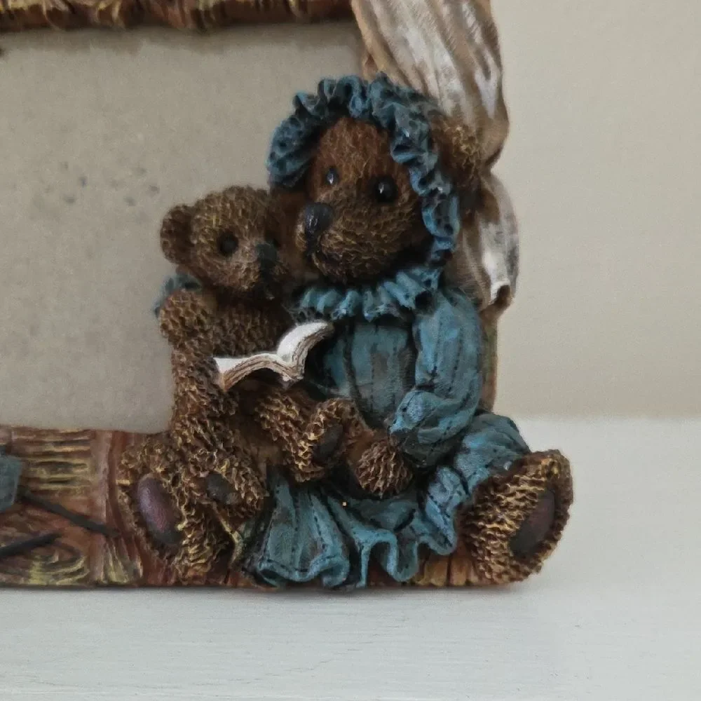 Charming Brown and Blue Bear Family Photo Frame